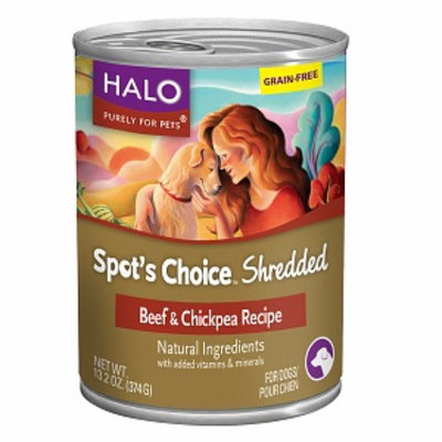 Halo, Purely For Pets Spot's Choice for Dogs Grain-free Shredded Formula, Beef & Chickpea Recipe, 13.2 oz