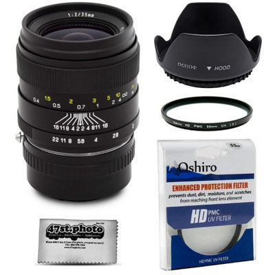 Oshiro 35mm f/2 LD UNC AL Wide Angle Full Frame Prime Lens with Hood, UV Filter, Microfiber for Sony NEX E-Mount a7r, a7s, a7, a6000, a5100, a5000, a3000, NEX-7, 6, 5T, 5N, 5R and 3N Digital Cameras (EOS-NEX)