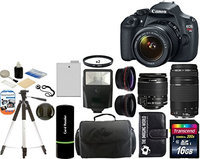 Canon EOS Rebel T3 Digital SLR Camera + 18-55 IS II + 75-300 III +Wide Angle +Telephoto Lenses + Kit