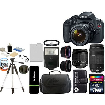 Canon EOS Rebel T3 Digital SLR Camera + 18-55 IS II + 75-300 III +Wide Angle +Telephoto Lenses + Kit