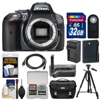 Nikon D5300 Digital SLR Camera Body (Grey) with 32GB Card + Case + Grip + Battery & Charger + Tripod + HDMI Cable + Remote Kit