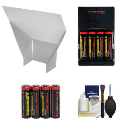 Precision Design Bounce Flash Reflector + 8 AA Batteries & Charger + Cleaning Kit for Canon, Nikon, Sony, Pentax & Olympus Digital SLR Cameras
