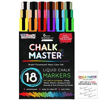 Us Art Supply Chalkmaster® Liquid Chalk Markers - Ultimate 18 Color Liquid Chalk Premium Artist Quality Marker Pen Set + 6 FREE Additional 6 mm Reversible Chisel to Bullet Point Tips - 100% Satisfaction Guarantee