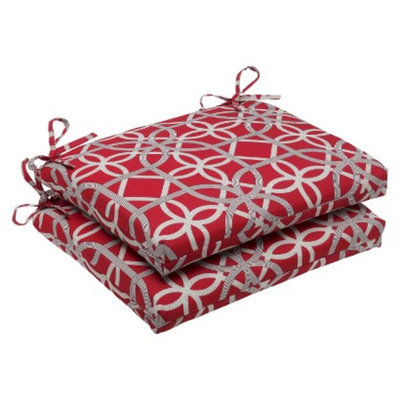 Pillow Perfect Outdoor 2-Piece Square Edge Seat Cushion Set - Red/Brown Keene