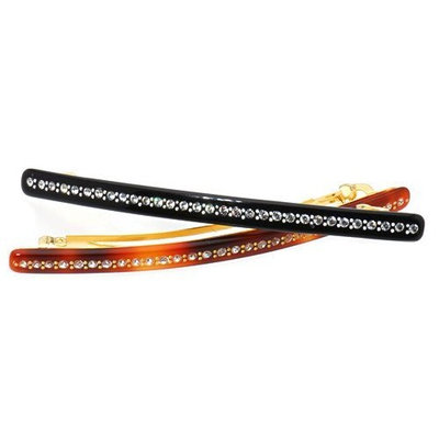 France Luxe Crystal Long and Skinny Barrette - Black/Crystal