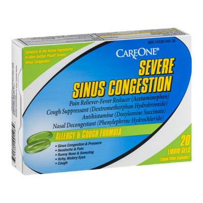 CareOne Severe Sinus Congestion Pain Reliever-Fever Reducer Allergy & Cough Formula Liquid Gels - 20 CT
