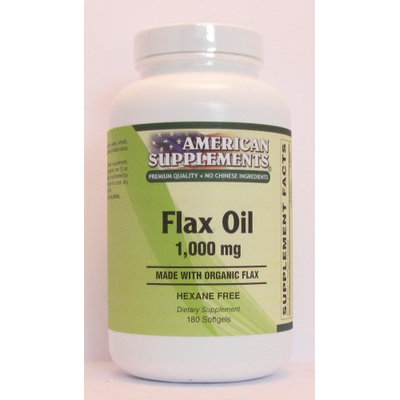 Organic Flax Oil 1000 MG No Chinese Ingredients American Supplements 180 Softgel