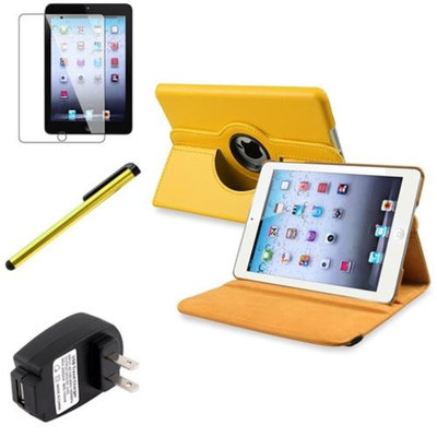 Insten iPad Mini 3/2/1 Case, by INSTEN Yellow 360 Stand Leather Case Cover+Protector Pen for iPad Mini 3 2 1