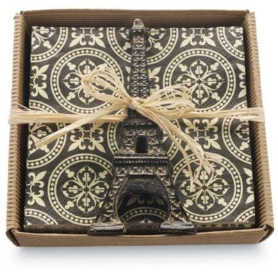 Fleur de Lis Paper Cocktail Napkins with Eiffel Tower Napkin Weight Set Mud Pie
