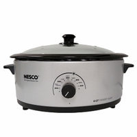 Nesco 6 Qt. 750 Wt. Roaster Porcelain Cookwell Glass Cover, Silver, 1 ea
