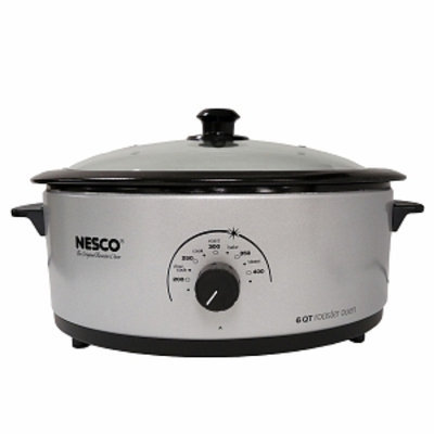 Nesco 6 Qt. 750 Wt. Roaster Porcelain Cookwell Glass Cover, Silver, 1 ea