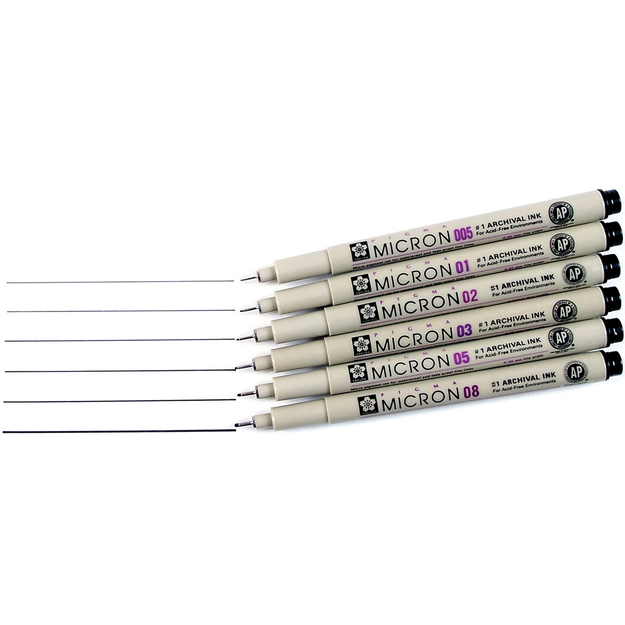 Sakura 30067 Pigma Micron All Black 8 Nibs Set