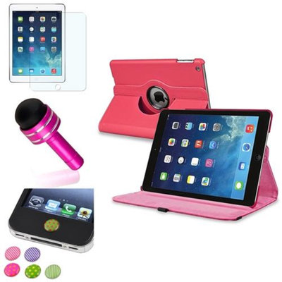 Insten INSTEN Hot Pink 360 Leather Case Cover+Matte Protector/Sticker For Apple iPad Air 5 5th Gen