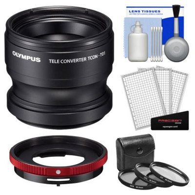 Olympus TCON-T01 Tele Converter Lens & CLA-T01 Adapter Ring Pack for Tough TG-1, TG-2 & TG-3 iHS Camera with 3 UV/CPL/ND8 Filters + Accessory Kit
