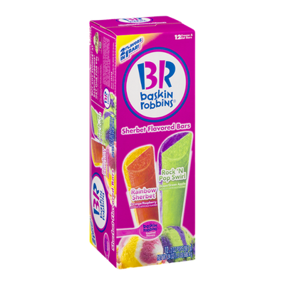 Baskin Robbins Sherbet Flavored Bars Rainbow Sherbet, Rock 'N Pop Swirl - 12 CT