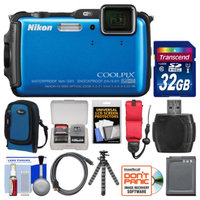 Nikon Coolpix AW120 Shock & Waterproof Wi-Fi GPS Digital Camera (Blue) with 32GB Card + Case + Battery + Flex Tripod + Float Strap + Kit