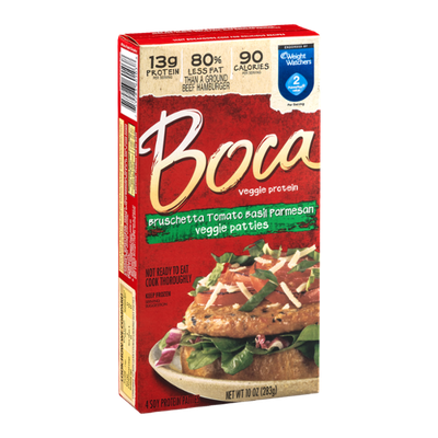 Boca Veggie Protein Bruschetta Tomato Basil Parmesan Veggie Patties - 4 CT