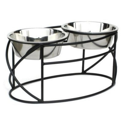 Petsstop Oval Cross Double Raised Feeder - Medium