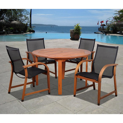 Amazonia Syracuse 5 Piece Eucalyptus Wood Patio Dining Set Brown