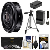 Sony Alpha E-Mount 20mm f/2.8 Wide-Angle Pancake Lens with 3 Filters + Tripod + NP-FW50 Battery & Charger + Kit + for A7, A7R, A7S, A3000, A5000, A5100, A6000 Cameras