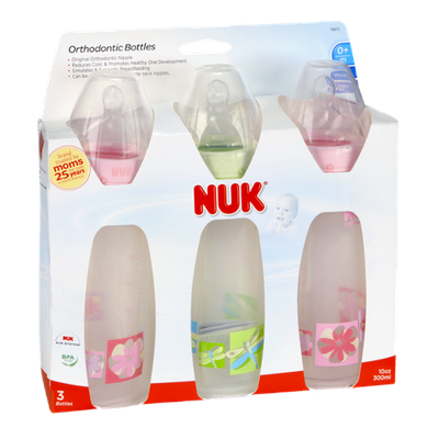 NUK 0+ Months Medium Flow Orthodontic Silicone 10 oz Bottles - 3 CT