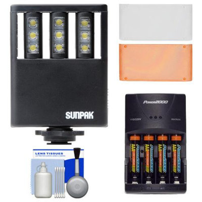 Sunpak Ultra Slim LED 9 Video Light with 2 Diffusers + (4) AAA Batteries & Charger + Cleaning Kit