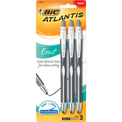 Bic Atlantis 3ct Black Ballpoint Retractable Pen