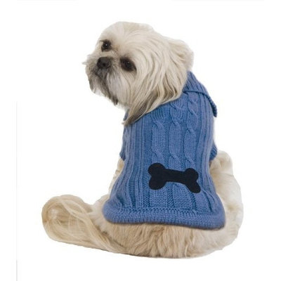 Fashion Pet Bone Patch XX-Large Cable Dog Sweater, Blue