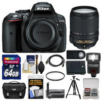 Nikon D5300 Digital SLR Camera Body (Black) with 18-140mm VR Zoom Lens + 64GB Card + Case + Flash + Grip + Battery + Tripod Kit
