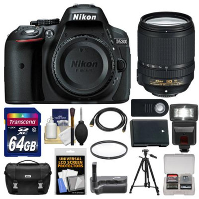 Nikon D5300 Digital SLR Camera Body (Black) with 18-140mm VR Zoom Lens + 64GB Card + Case + Flash + Grip + Battery + Tripod Kit