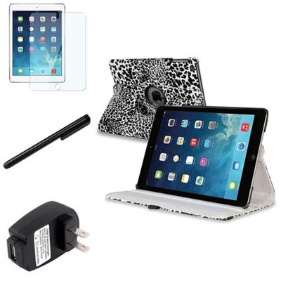 Insten INSTEN White/Black Leopard 360 Leather Case Cover+Guard Stylus For Apple iPad Air 5th