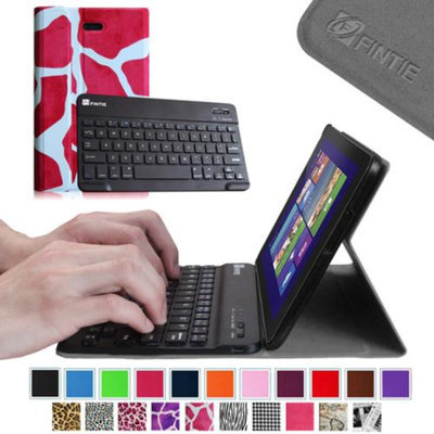 Fintie SlimShell Case Wireless Bluetooth Keyboard Cover for Dell Venue 8 Pro Windows 8.1 Tablet, Giraffe Magenta