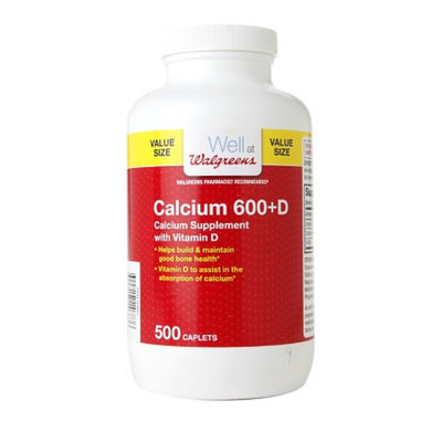 Walgreens Calcium 600mg + D Value Size, Caplets, 500 ea