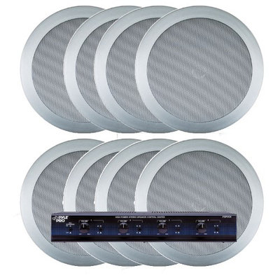 Pyle KTHSP85PSL 4 Room In-Ceiling Home Speaker System w/Speaker Selector & Volume Control (Silver)