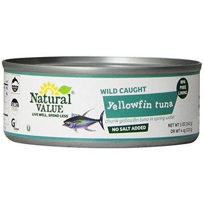 Natural Value No Salt Added Chunk Yellowfin Tuna in Spring Water, 5 Ounce Cans (Pack of 24)