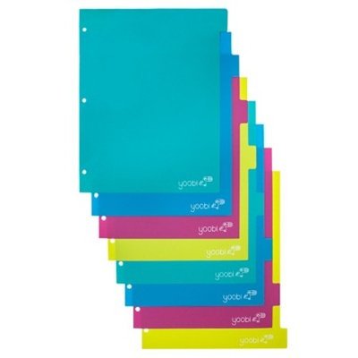 Yoobi⢠Index Plastic Dividers - Aqua/Multicolor, 8 Pack