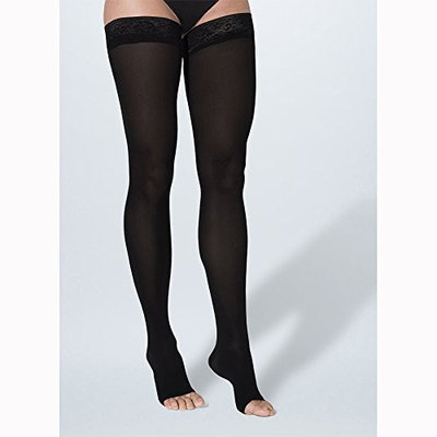 Sigvaris Soft Opaque 841NLLO99 15-20mmHg Open Toe Thigh-Highs Large Long Women Black