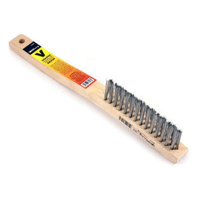 Forney 70523 Wire Scratch Brush V-Groove Stainless Steel with Wood Handle 13-3/4-Inch-by.014-Inch