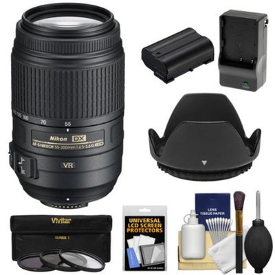 Nikon 55-300mm f/4.5-5.6G VR DX AF-S ED Zoom-Nikkor Lens with EN-EL15 Battery & Charger + 3 UV/CPL/ND8 Filters + Hood + Kit for D7000 & D7100 DSLR Cameras