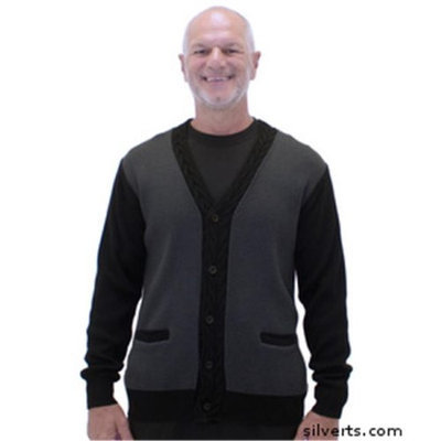 Silvert's Silverts 503100202 Handsome Quality Cardigan Sweater with Pockets for Men Black & Grey - Medium
