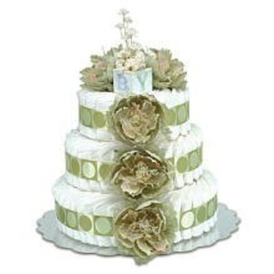 Large Sage Peonies Sage Circle Diaper Cake by Bloomers