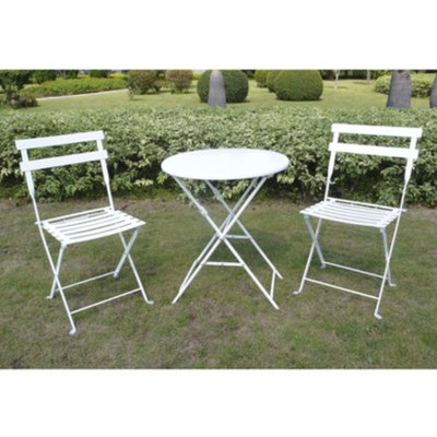 Shin Crest White 3-Piece Folding Metal Bistro Furniture Set