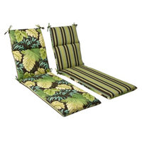 Pillow Perfect Outdoor Reversible Chaise Lounge Cushion - Brown/Green Floral/Stripe