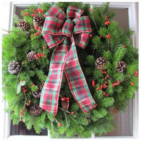 Eziba Fresh Balsam Winterberry Tartan Bow 24-inch Wreath