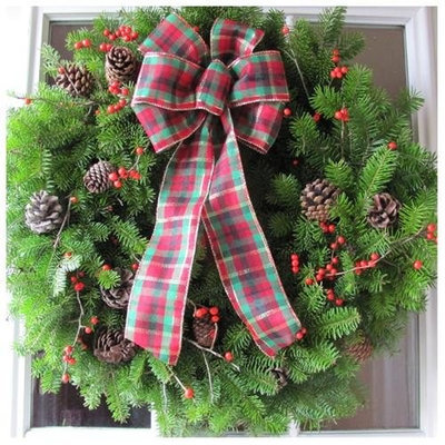 Eziba Fresh Balsam Winterberry Tartan Bow 24-inch Wreath