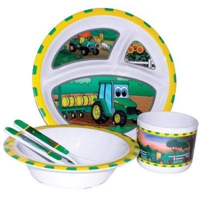 R D Enterprises/Motorhead Products John Deere-Johnny Tractor and Friends 5-Piece Children's Melamine Tableware Set