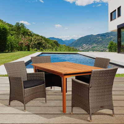 Byron 5 Piece Eucalyptus/Synthetic Wicker Rectangular Patio Dining Set with Grey Cushions