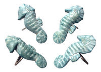 Ti Metal Designs Aqua Seahorse Napkin Rings Hand Carved Wood Set of 4