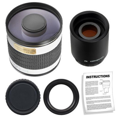 Rokinon 500mm f/6.3 Multi-Coated Mirror Lens with 2x Teleconverter (=1000mm) for Nikon D3100, D3200, D5100, D7000, D700, D800, D4 Digital SLR Cameras