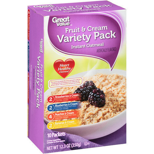 Great Value Instant Oatmeal Fruit & Cream Variety Pack, 12.3 oz